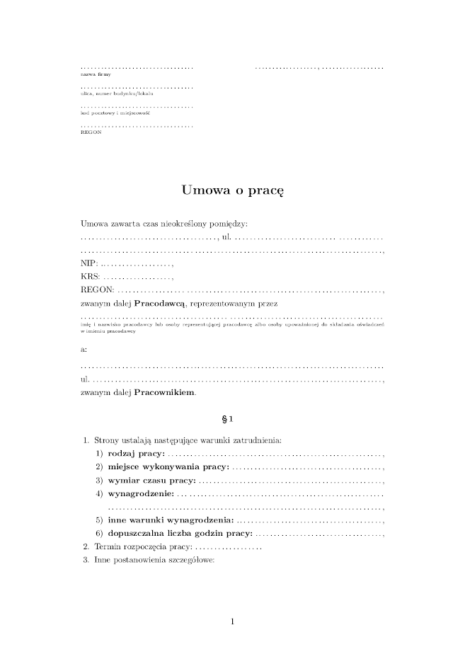 Umowa o pracę - WZÓR PDF - IPAPIERY.PL.